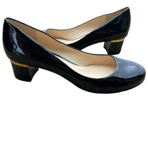 VC Signature Black Vero Cuoio Patent Block Heels Size 8